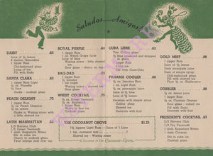 Cocoanut Grove, Los Angeles 1950s cocktail menu