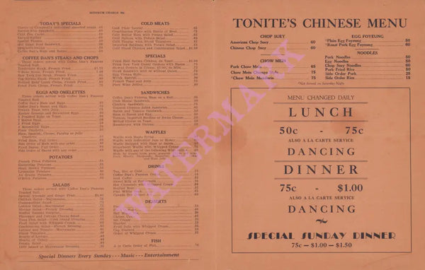 Coffee Dan's, San Francisco 1930s Menu