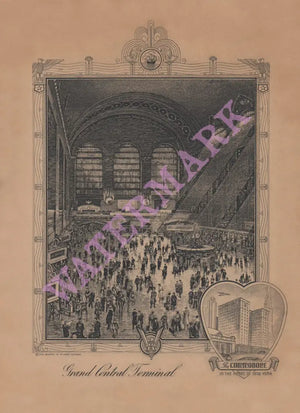 Commodore Hotel, Grand Central New York 1945 Menu Art