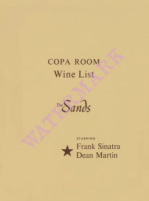 Copa Room Wine List Cover, The Sands Hotel, Las Vegas Frank Sinatra & Dean Martin, 1960s Menu Art