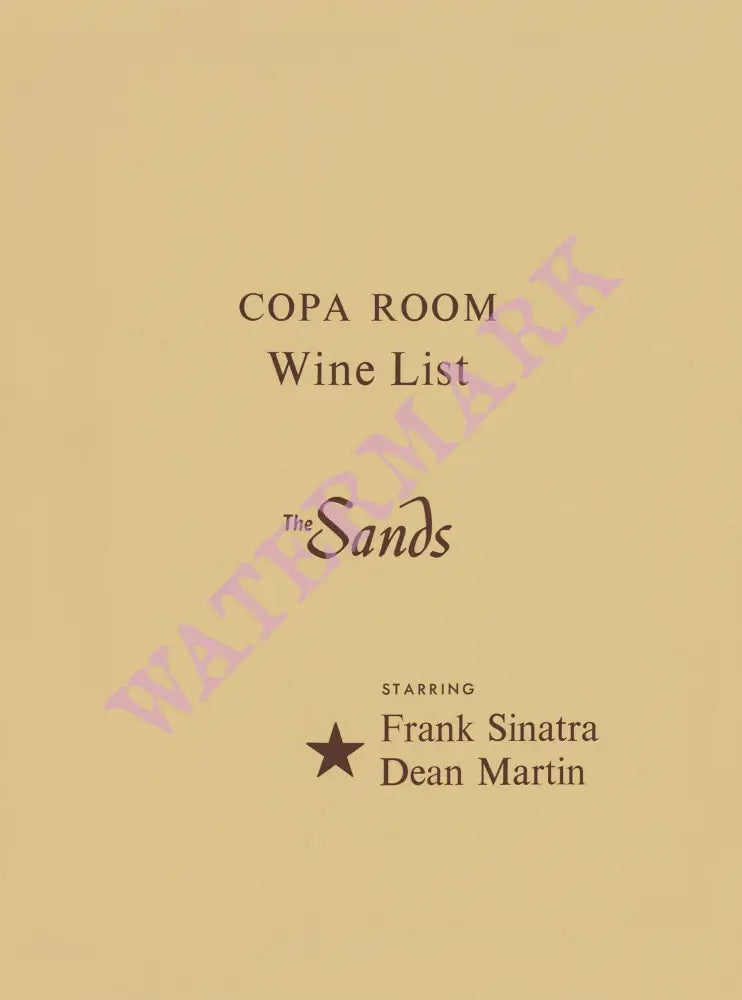 Copa Room Wine List Cover, The Sands Hotel, Las Vegas Frank Sinatra & Dean Martin, 1960s Menu Art