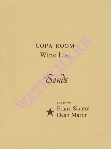 Copa Room Wine List Cover, The Sands Hotel, Las Vegas Frank Sinatra & Dean Martin, 1960s Menu Art
