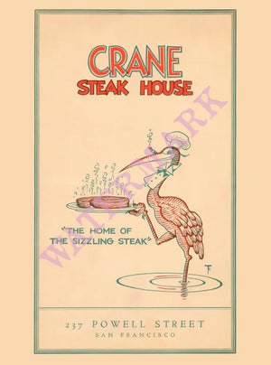 Crane Steak House, San Francisco 1936 Menu Art