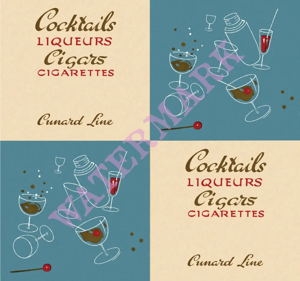 Cunard Line, Queen Elizabeth 1953 Cocktail List | Vintage Menu Art - cover