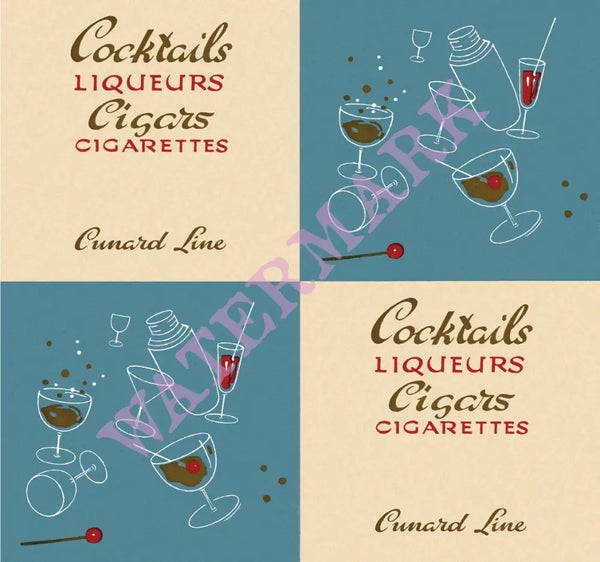 Cunard Line, Queen Elizabeth 1953 Cocktail List | Vintage Menu Art - cover