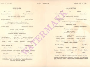 Cunard RMS Ivernia 1961 Menu