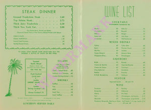 Damon's, Glendale 1950s/1960s Menu