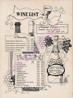 Dan Tana's, Los Angeles 1970s Wine List