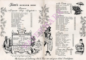 Dan Tana's, Los Angeles 1970s Menu