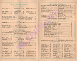 Dave's Blue Room, New York 1930s Menu