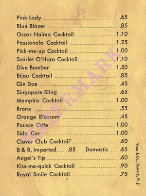 Delicious Rum Drinks, New Olney Hotel, Maryland 1950s Menu