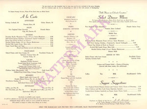 Denver Zephyr (Coneflower), Dining Car Menu 1967