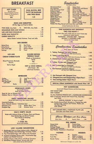 Desilu Cahuenga Studio Commissary, Hollywood 1960s Menu