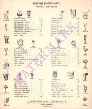 Don The Beachcomber, 1960s Menu
