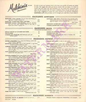 Don The Beachcomber, 1960s Menu