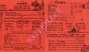 Doug Weston's Troubadour, Los Angeles 1960s Dinner & Wine Menu