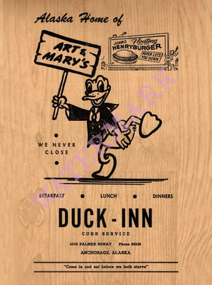 Duck Inn, Anchorage 1958 Menu Art
