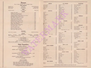 Duke Ellington at The Hurricane, New York 1943 Menu