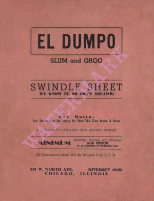 El Dumpo, Chicago 1940s Menu Art Humor
