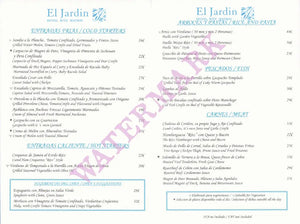 El Jardin Hotel Ritz, Madrid 2000s Menu