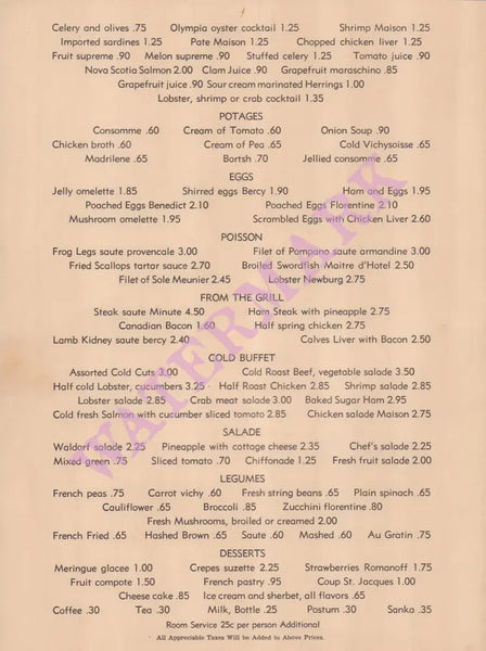 El Mirador, Palm Springs 1960s Menu 