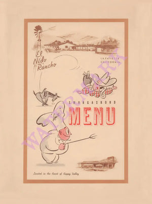 El Nido Ranch, Lafayette 1960s Menu Art