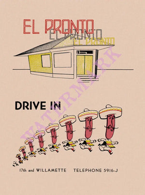 El Pronto, Eugene 1947 menu Art