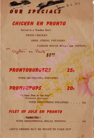 El Pronto, Eugene 1947 Menu