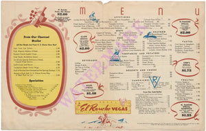 El Rancho, Las Vegas, 1942 Vintage Menu Interior