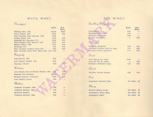 Elbow Beach Surf Club Bermuda 1940s Wine List