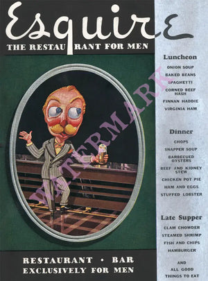 Esquire Restaurant For Men, Penn-Harris Hotel, Harrisburg, PA 1930s Menu Art