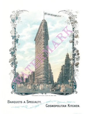 Flat Iron Restaurant & Café New York 1905 Henry B. Voigt Collection Vintage Menu Art