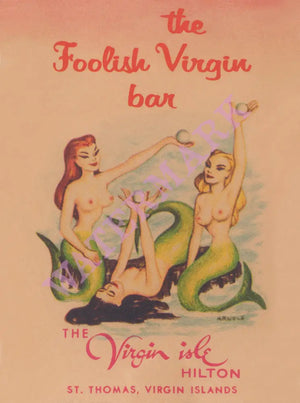 Foolish Virgin Bar, Virgin Isle Hotel, St Thomas 1960s Menu Art