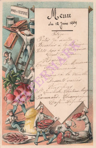 French Menu Hors D'Oeuvre 1909
