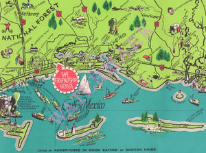 Friendship House, Biloxi 1960 Gulf Map Menu art