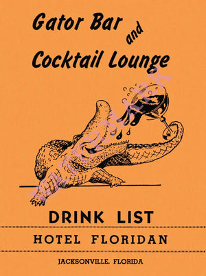 Gator Bar, Hotel Floridan Jacksonville 1950s Menu Art