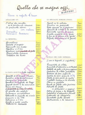 Giggi Fazzi, Rome 1980s Menu