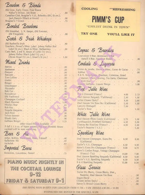 Glendale House Black Cocktail Menu, Indianapolis 1950s Menu