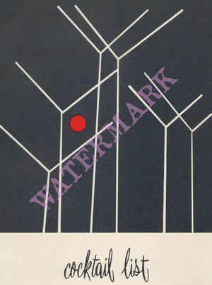 Glendale House Black Cocktail Menu, Indianapolis 1950s Menu Art