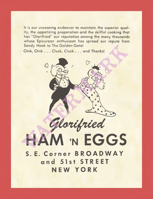 Glorifried Ham 'n Eggs, New York 1950s menu art