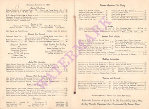 Goldsmith's, Memphis 1956 Menu
