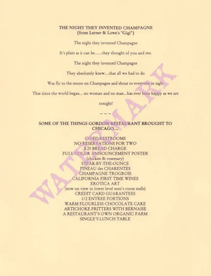 Gordon, Chicago 1997 21st anniversary menu