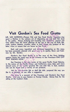 Gordon's Sea Food Grotto, San Francisco 1938