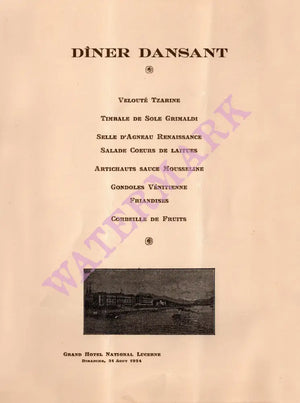 Grand Hotel Lucerne, Switzerland 1924 Dinner Dane Menu