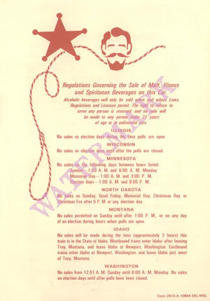 Great Northern Railway Beverages, 1960s Menu Regulations