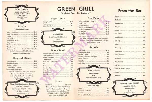 Green Grill, Centralia Illinois 1960s Menu
