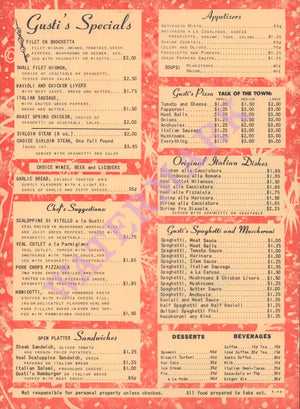 Gusti's, Washington D.C. 1958 Menu