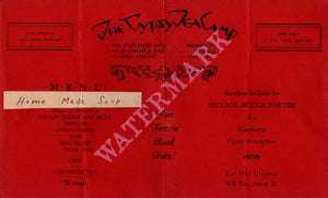 Gypsy Tea Camp, Brooklyn 1930s Menu