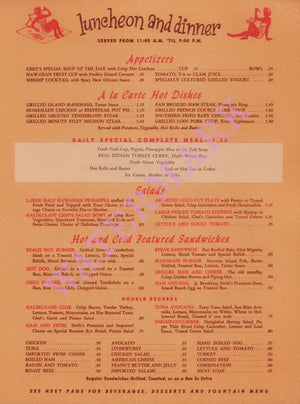 Halekulani Beach Coffee Shop, Waikiki 1950s menu