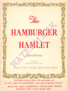 Hamburger Hamlet, Los Angeles 1960s Menu Art